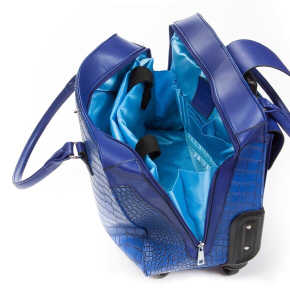 Blue Crocodile Embossed Rolling Carry-On Suitcase Travel Bag (Imperfect) - Picture 2 of 5